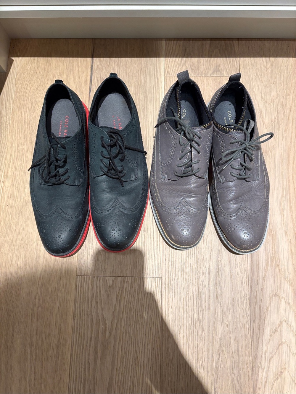 Two pairs of Cole Haan One Navy and One Gray  Oxford  Wingtip Derby shoes